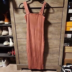 SHEIN Pink Ribbed Square Neck Sheath Dress